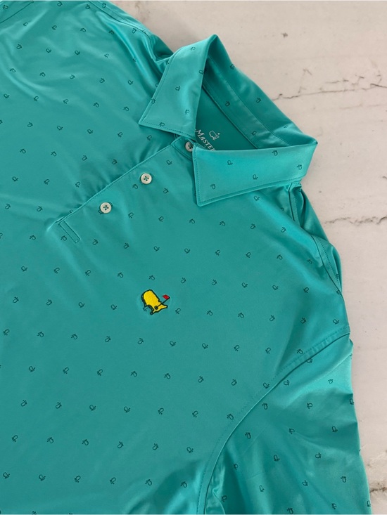 Masters Other - Masters Tech Men's L Green Performance Golf Polo Shirt AOP Masters Logo Print
